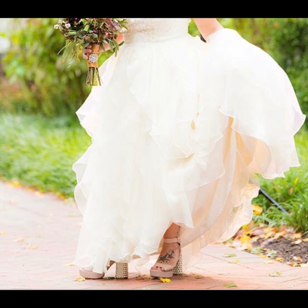 Miu Miu Jeweled Heel Ankle Strap Platforms in Nude - Picture 2 of 8